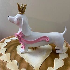 Valentine’s Day White Resin Dachshund with Pink Bow & Gold Crown